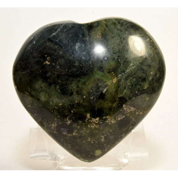 2.8" Green Nephrite Puffy Heart Natural "Inca Jade" Mineral Polished Crystal Stone - Peru + Acrylic Display Stand