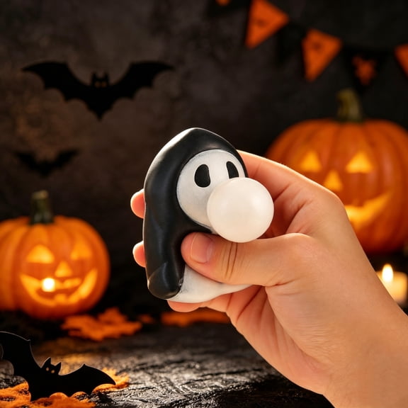 2.8" Halloween Pop-Up Bubble Squeeze Ornament, Cute Ghost Figure with Nose Bubble Popper, Holiday Party Favors
