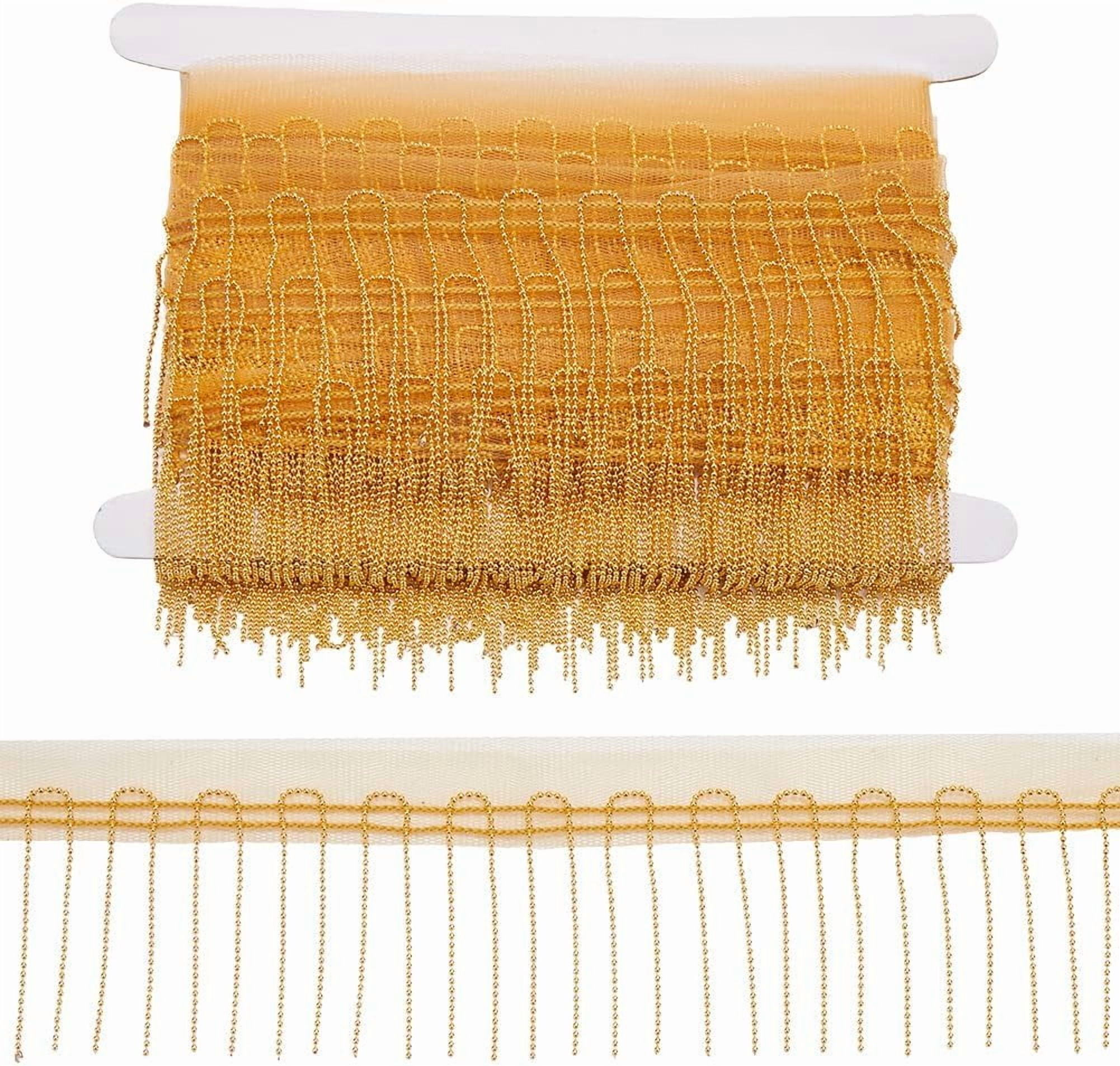 2.8 Inch 10 Yards Gold Chainette Fringe Ribbon Metal Bead Tassel Chain Net Lace Golden Iron Beaded Christmas Decorative Trim DIY