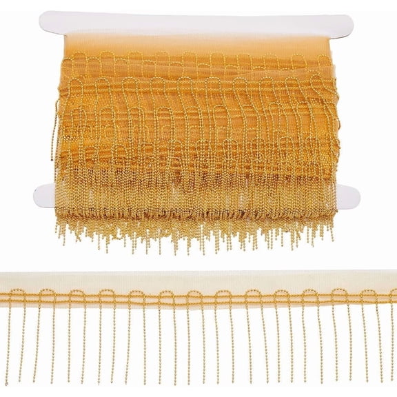 2.8 Inch 10 Yards Gold Chainette Fringe Ribbon Metal Bead Tassel Chain Net Lace Golden Iron Beaded Christmas Decorative Trim DIY