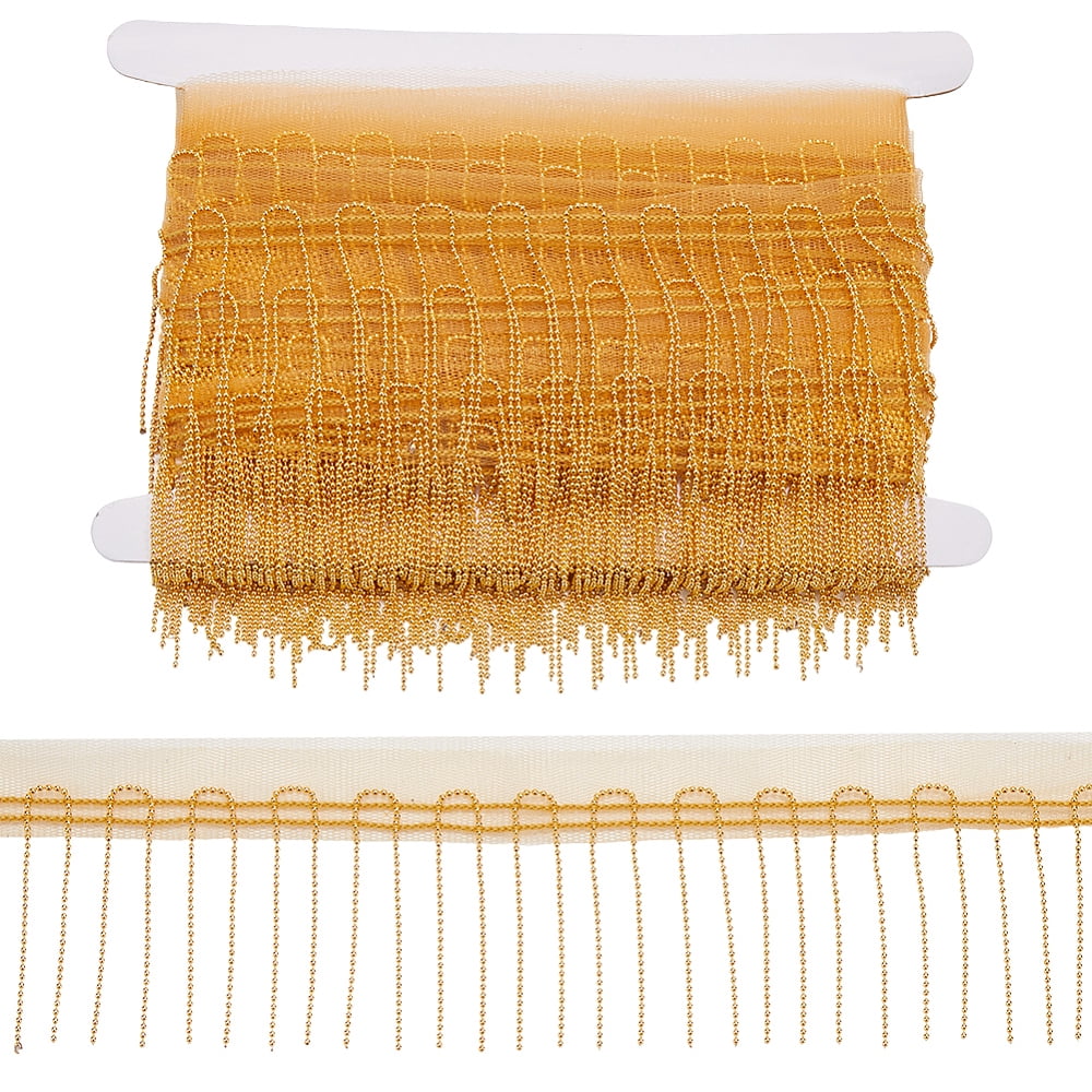 2.8 Inch 10 Yards Gold Chainette Fringe Ribbon Metal Bead Tassel Chain Net Lace Golden Iron Beaded Christmas Decorative Trim