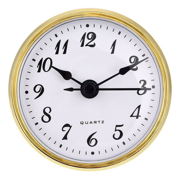 2.8 Inch/ 70 mm Round Quartz Clock Insert, Clock Movement Insert, Gold Trim, Spade Second Hand, Arabic Numeral, Quartz Movement