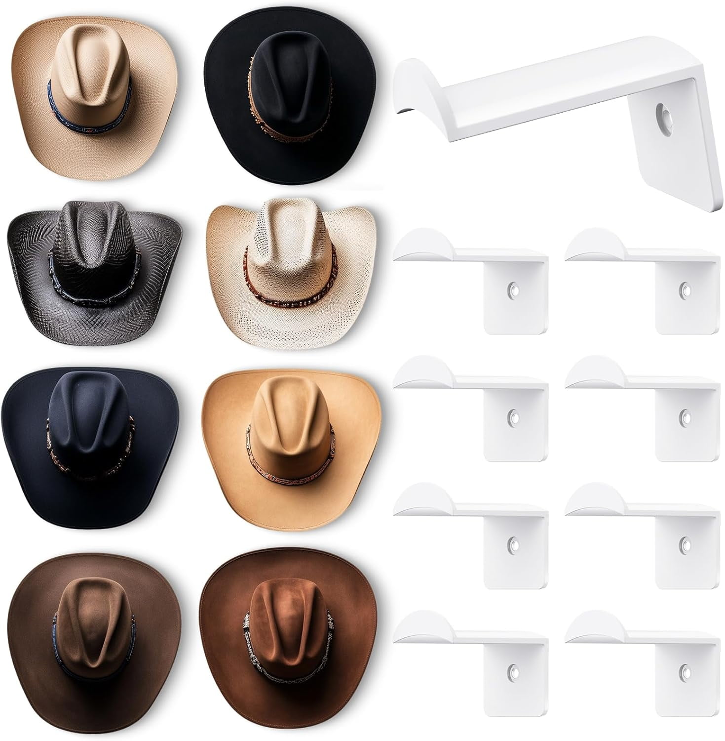 2.8 Inch Hat Hooks for Wall - (8 Pack) Cowboy Hat Rack, Strong Adhesive ...