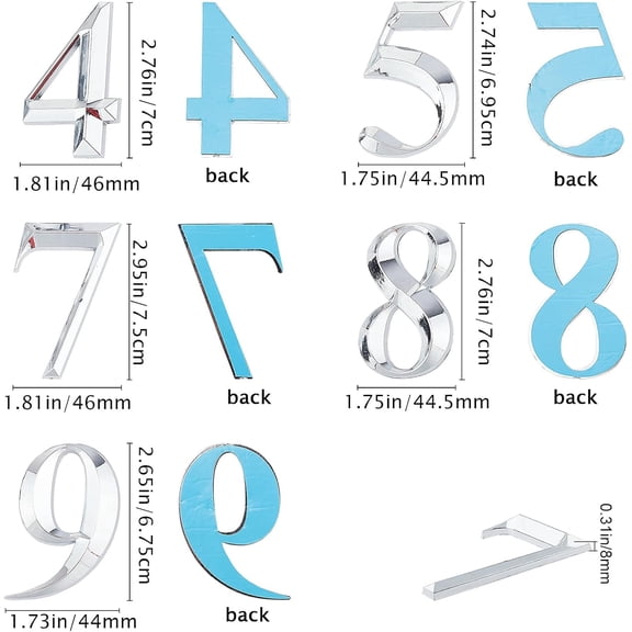 2.8 Inch House Numbers 3D self Adhesive Door Address Stickers Plaques Home Mailbox Signs for Outside Pack 0 to 9 (Silver)