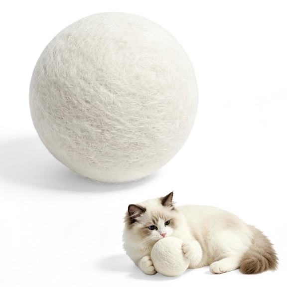 2.8 Inch Soft Plush Cat Toy Ball, CVC Wool Flocking, High Elastic Toy for Indoor Cats, Quiet Interactive Play Ball(White)