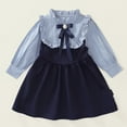 thumbnail image 1 of 2-8 Years Children And Fashion Striped Fake Two-piece Bow Princess Dress Long Sleeved Round Neck Dress, 1 of 8