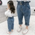 thumbnail image 1 of 2-8 Years Girls Ripped Jeans Denim Pants Kids Washed Elastic Waist Straight Leg Jeans Baggy Wide-Leg Trousers, 1 of 6