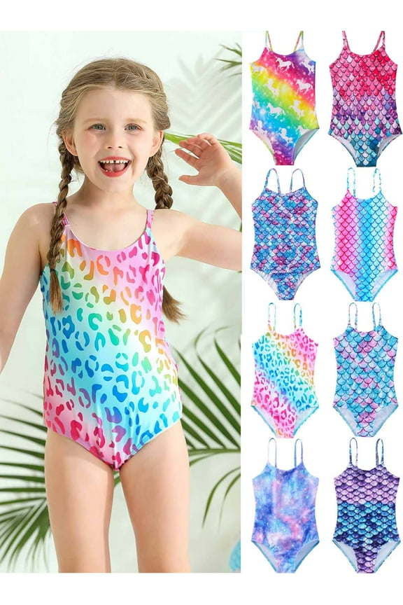 2-8 Years Girls Swimsuits One-Piece Bathing Suits Kids Sport Summer Beach Swimwear
