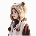 thumbnail image 1 of 2-8 Years Kids Winter Knit Cat Ear Beanie with Stripes, Cute Warm Hat for Boys Girls, 1 of 8