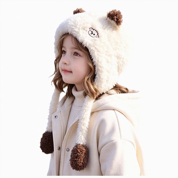 2-8 Years Kids Winter Knit Cat Ear Beanie with Stripes, Cute Warm Hat for Boys Girls