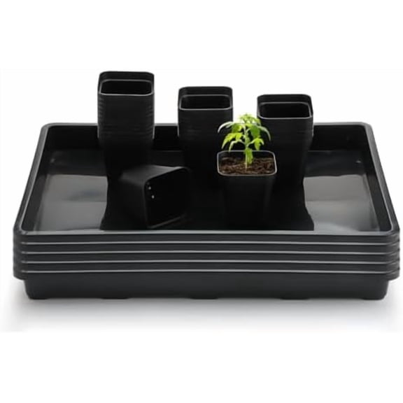 2.8 inch (7CM) Square Nursery Pots 120pcs with 5 Pack Seed Starter Trays, Durable Plastic Flat Seedling Tray (17"x11"x2") for Carrying and Holding Plant Nursery Pot (Black)