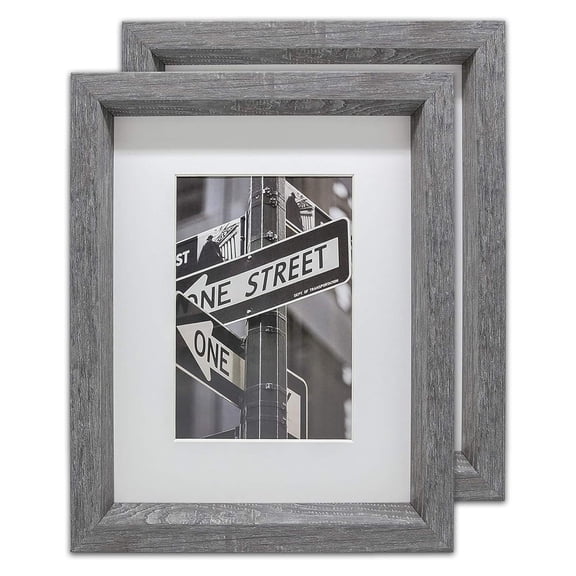 2 8" x 10" Tempered Glass Photo Frames in Grey Walnut Wood Finish w/Beveled Profile