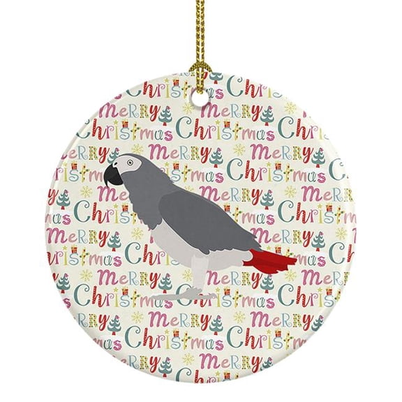2.8 x 2.8 in. Unisex African Grey Parrot Christmas Ceramic Ornament