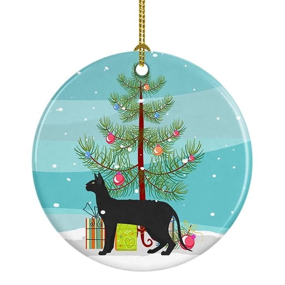 2.8 x 2.8 in. Unisex Black Cornish Rex Cat Merry Christmas Ceramic Ornament