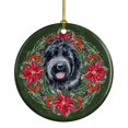 thumbnail image 1 of 2.8 x 2.8 in. Unisex Black Russian Terrier Poinsetta Wreath Ceramic Ornament, 1 of 1