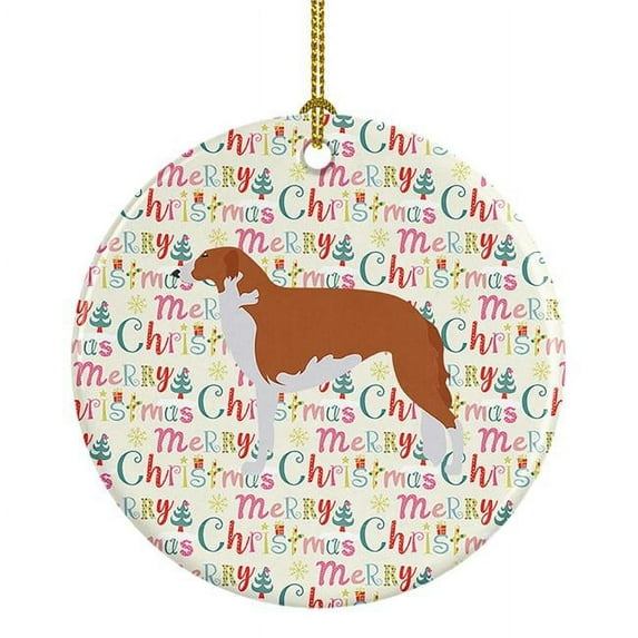 2.8 x 2.8 in. Unisex Borzoi Russian Greyhound Merry Christmas Ceramic Ornament, Multi Color