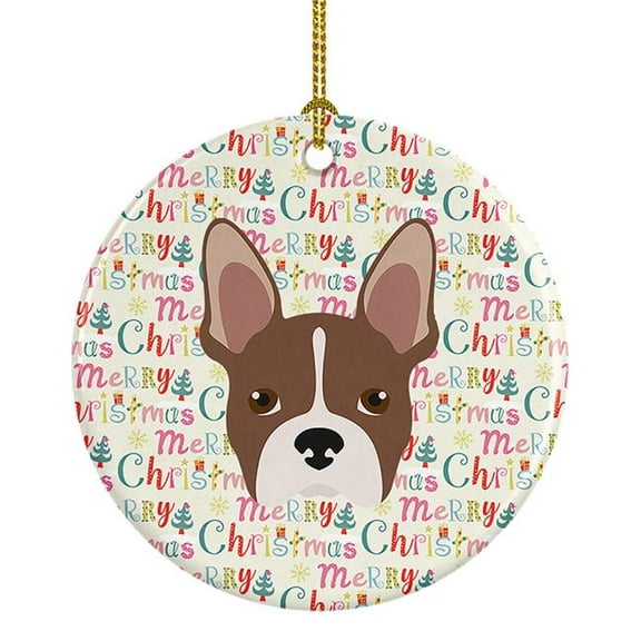 2.8 x 2.8 in. Unisex Boston Terrier Merry Christmas Ceramic Ornament, Multi Color