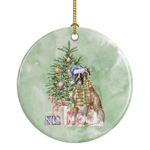 2.8 x 2.8 in. Unisex Boxer Christmas Presents & Tree Ceramic Ornament, Multi Color