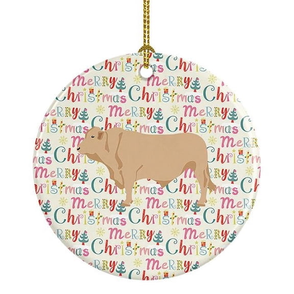 2.8 x 2.8 in. Unisex Charolais Cow Christmas Ceramic Ornament