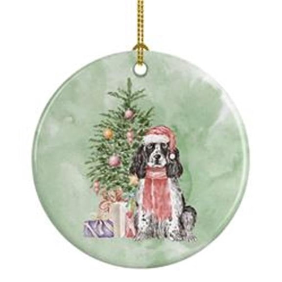 2.8 x 2.8 in. Unisex Cocker Spaniel English Black Parti Christmas Presents & Tree Ceramic Ornament, Multi Color