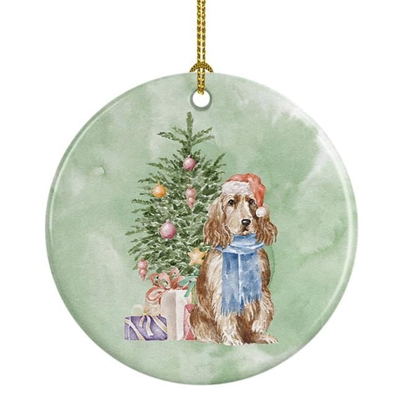 2.8 x 2.8 in. Unisex Cocker Spaniel English Tan Christmas Presents & Tree Ceramic Ornament, Multi Color