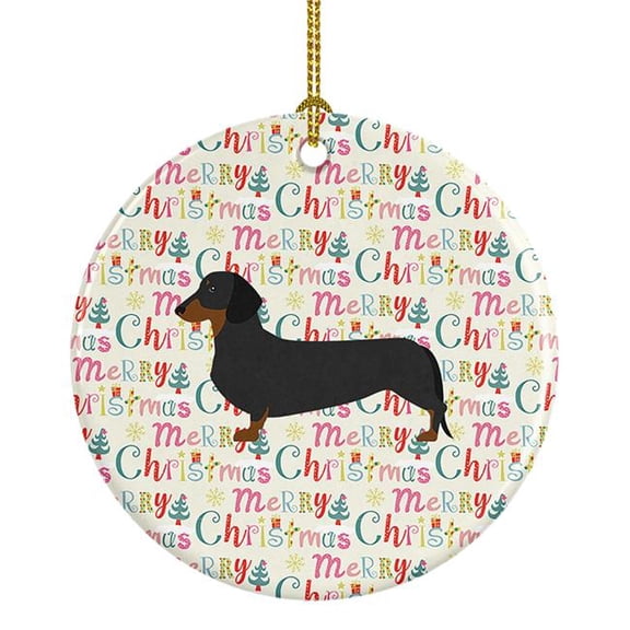 2.8 x 2.8 in. Unisex Dachshund Merry Christmas Ceramic Ornament, Multi Color