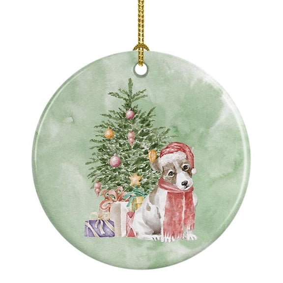 2.8 x 2.8 in. Unisex Jack Russell Terrier Smooth Puppy Christmas Presents & Tree Ceramic Ornament, Multi Color