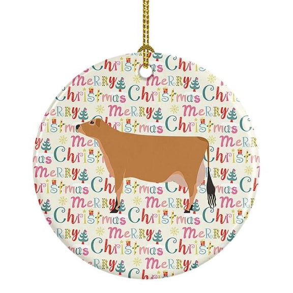 2.8 x 2.8 in. Unisex Jersey Cow Christmas Ceramic Ornament