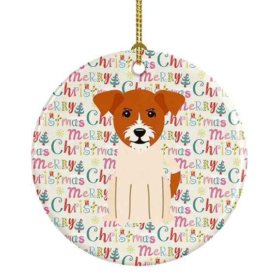 2.8 x 2.8 in. Unisex Merry Christmas Jack Russell Terrier Ceramic Ornament, Multi Color