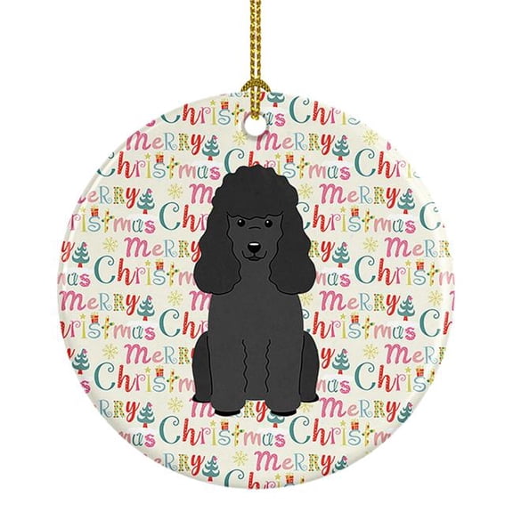 2.8 x 2.8 in. Unisex Merry Christmas Poodle Black Ceramic Ornament, Multi Color