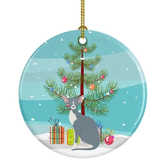 2.8 x 2.8 in. Unisex Peterbald Cat Merry Christmas Ceramic Ornament