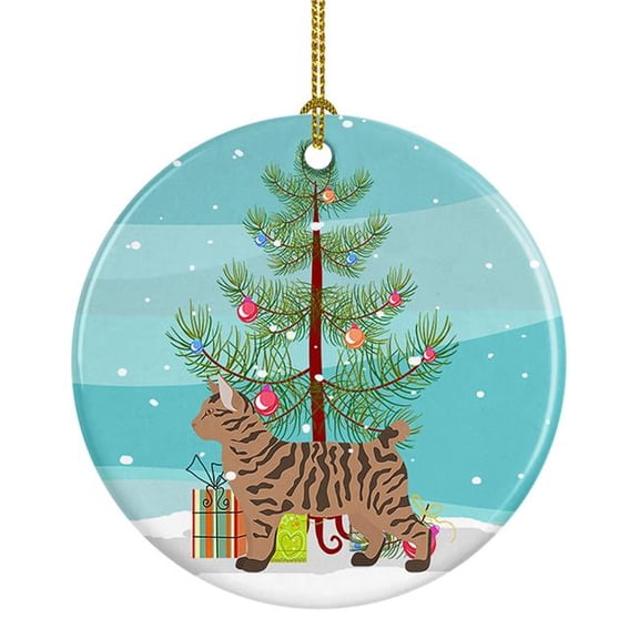 2.8 x 2.8 in. Unisex Pixie Bob No.2 Cat Merry Christmas Ceramic Ornament