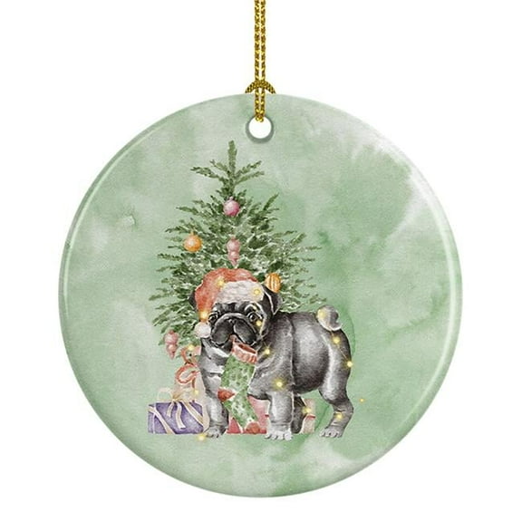 2.8 x 2.8 in. Unisex Pug Black No.2 Christmas Presents & Tree Ceramic Ornament, Multi Color