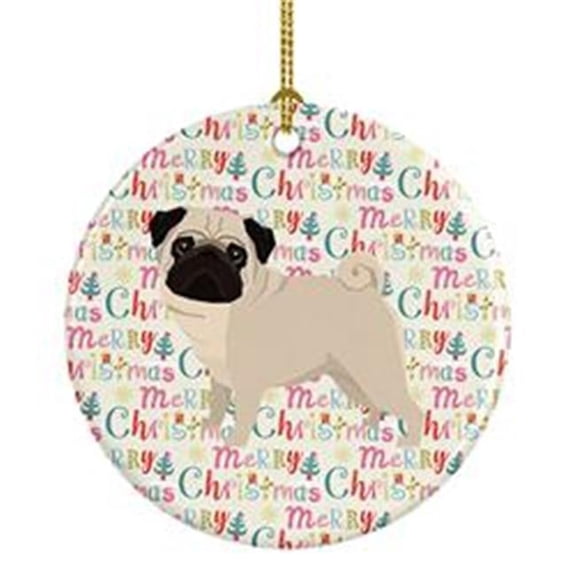 2.8 x 2.8 in. Unisex Pug Merry Christmas Ceramic Ornament, Multi Color