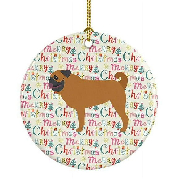 2.8 x 2.8 in. Unisex Pug Merry Christmas Ceramic Ornament, Multi Color
