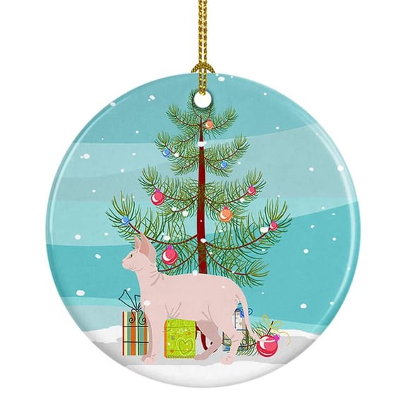 2.8 x 2.8 in. Unisex Sphynx Cat Merry Christmas Ceramic Ornament