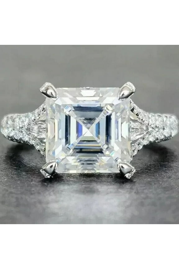 2.80 CT Asscher Cut Lab Created Diamond Engagement Ring 14k White Gold Plated Sterling Silver