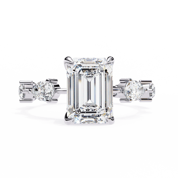 2.80 CT Emerald Cut IGI Certified Lab Created Diamond, 10k Gold Wedding Ring, Emerald Diamond Distance Pave Engagement Proposal Ring For Her