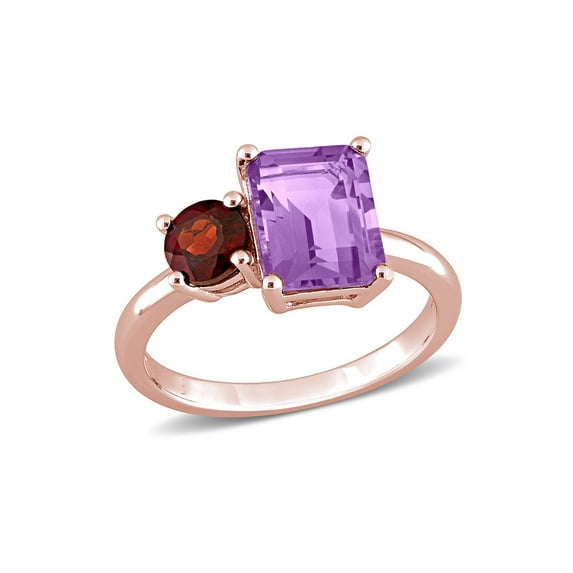 2.80 Carat (Ctw) Amethyst and Garnet Ring in Rose Plated Sterling Silver for Women