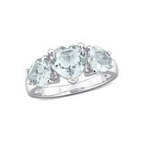 2.80 Carat (Ctw) Aquamarine Three Stone Heart Ring in Sterling Silver
