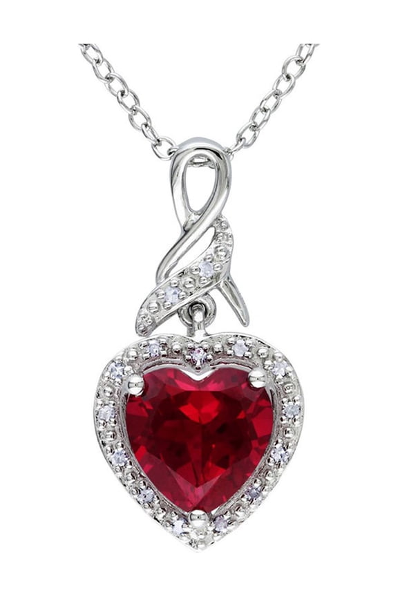 2.80 Carat (Ctw) Lab-Created Ruby Heart Pendant Necklace with Diamonds in Sterling Silver with chain for Women