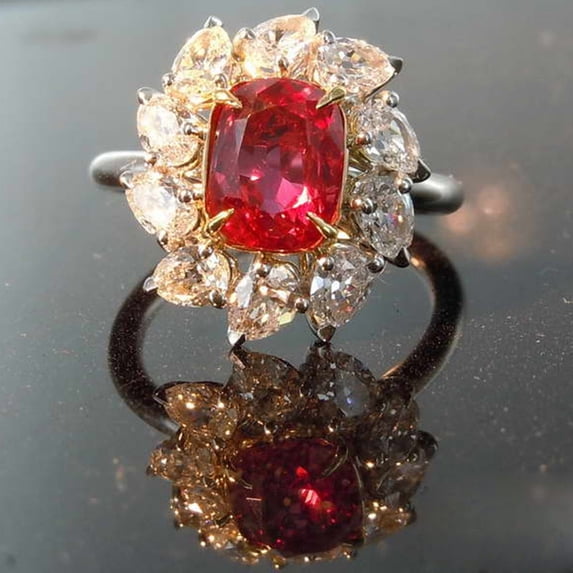 2.80 Ct Cushion Cut Natural Red Ruby Diamond Beautiful Floral Halo Engagement Ring 14K White Gold Size 7