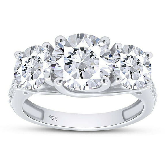 2.80 Cts Three Round Cut Moissanite Ring , 18K White Gold Plated Ring , Engagement Ring,Anniversary Ring , Promise Ring, Gift for Women