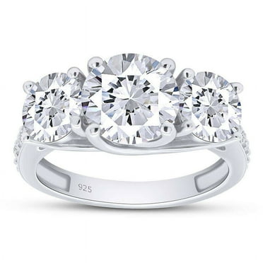 2.80 Cts Three Round Cut Moissanite Ring , 18K White Gold Plated Ring , Engagement Ring,Anniversary Ring , Promise Ring, Gift for Women