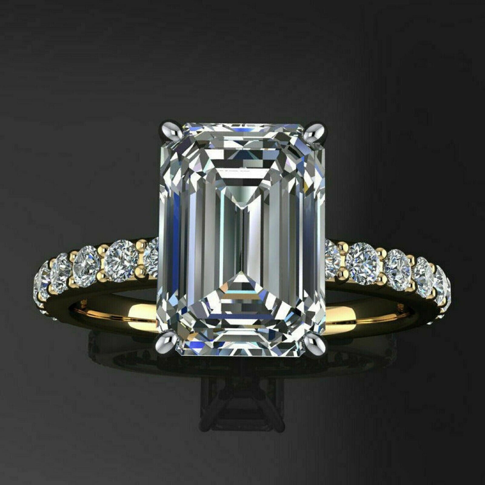 JEWELLERY CRAFT 2.80Ct Emerald Cut Moissanite (VVS1/D) 14K Yellow Gold Solitaire Ring for Women Gifts/Engagement