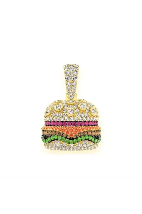 2.80Ct Round Lab Created Men's Custom Burger Pendant 14K Two-Tone Gold Plated