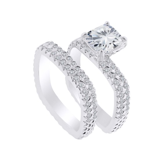 AFFY 2.82 Carat Round Shape White Natural Diamond Semi Mount Wedding Engagement Ring Set 18K Solid White Gold Ring Size-10