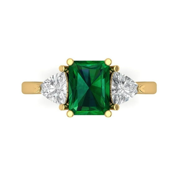 Three-Stone Engagement Ring for Women - 2.82ct Simulated Emerald in 14K Yellow Gold Promise Ring