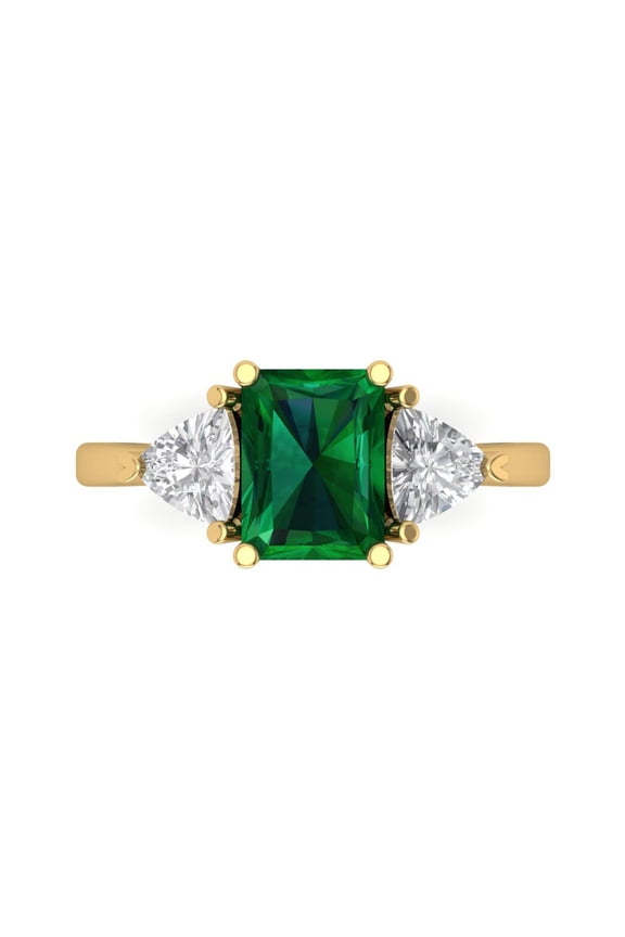 Three-Stone Engagement Ring for Women - 2.82ct Simulated Emerald in 18K Yellow Gold Promise Ring