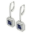 thumbnail image 1 of 2.82 Ct Princess Cut Halo Drop Dangle Blue Sapphire 18K White Solid Solid Gold Everyday Dainty Earrings Lever Back, 1 of 7